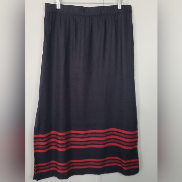 J. Jill Navy Blue and Red Linen Blend Pull-On Maxi Skirt - Picture 2 of 10